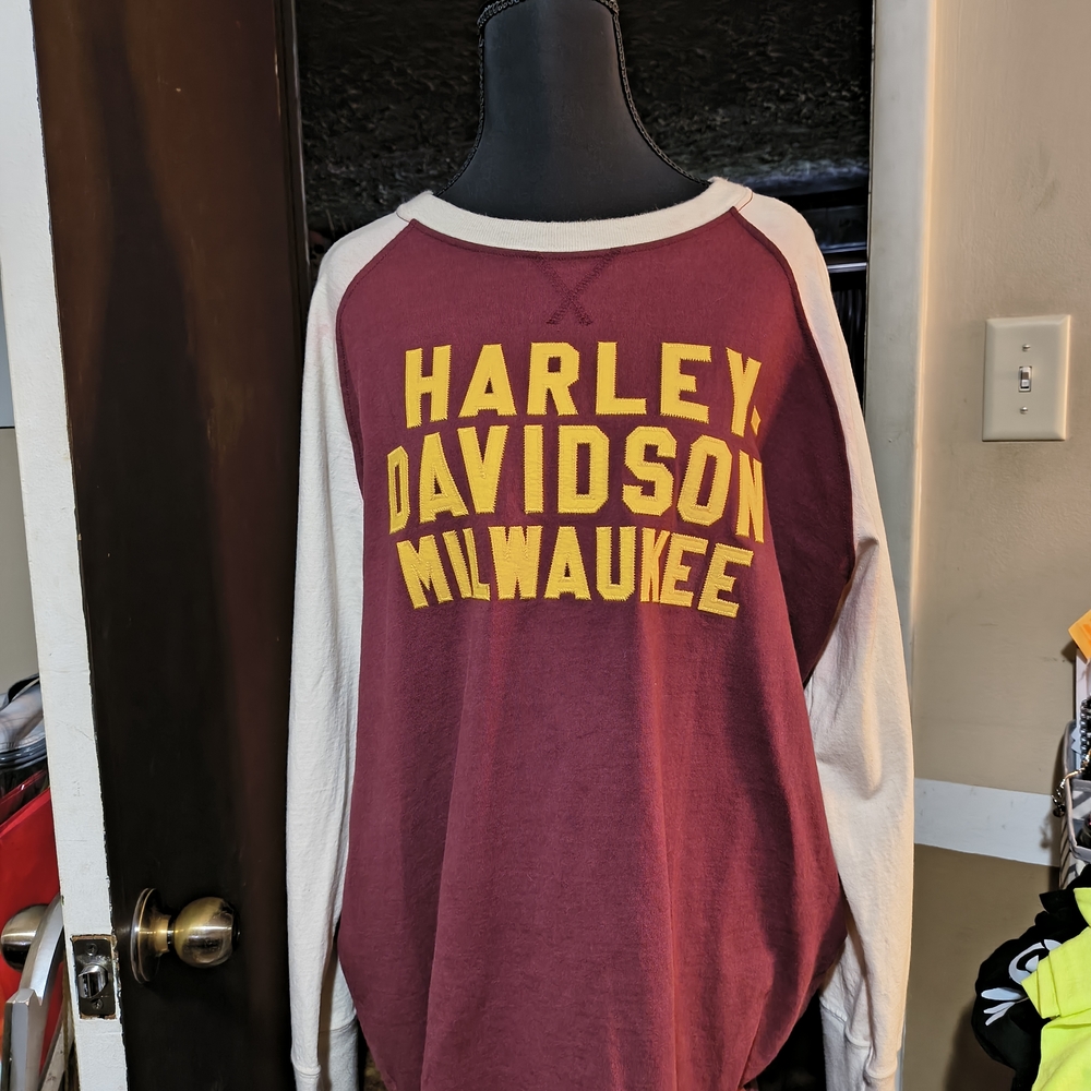 Harley-Davidson Milwaukee Raglan Sweatshirt - Maroon & Cream